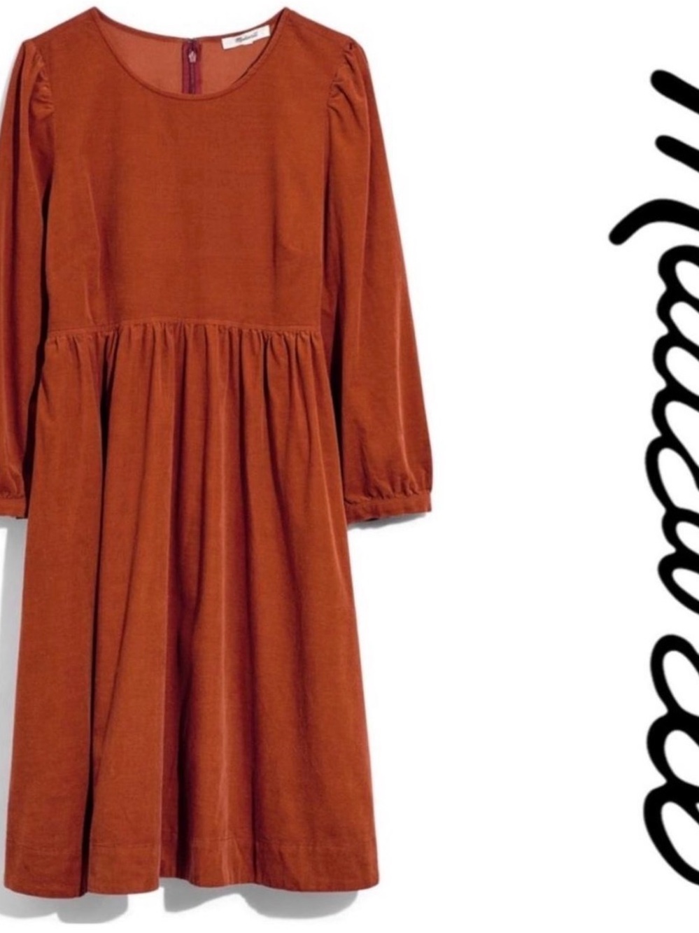 Madewell Burnt Orange Long-Sleeve Corduroy Dress